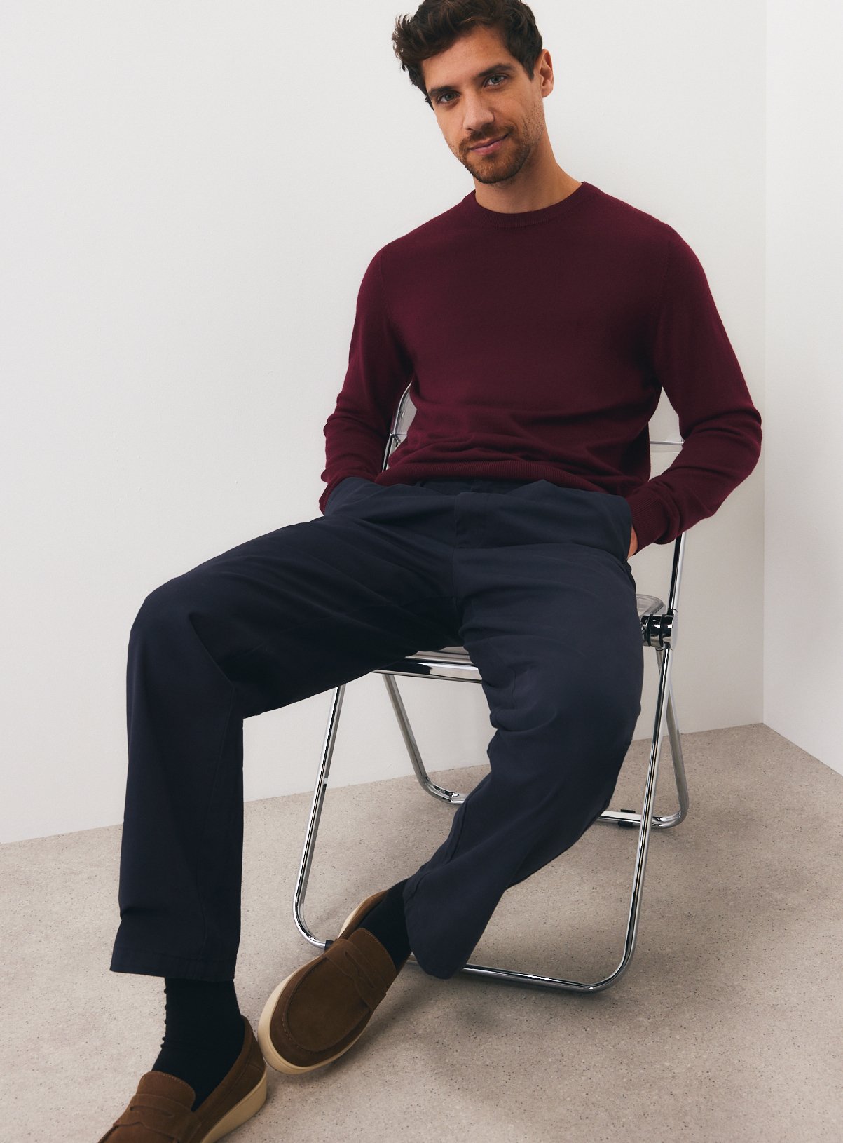 Dark Red Merino Wool Crew Neck Jumper M - Image 2 thumbnail